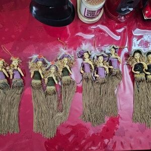 12 Set of Victorian Porcelain Tassel Doll Ornaments with Fringe